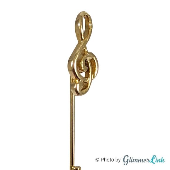 Vintage Treble Clef Musical Note Gold Tone Stick Pin - Picture 7 of 13